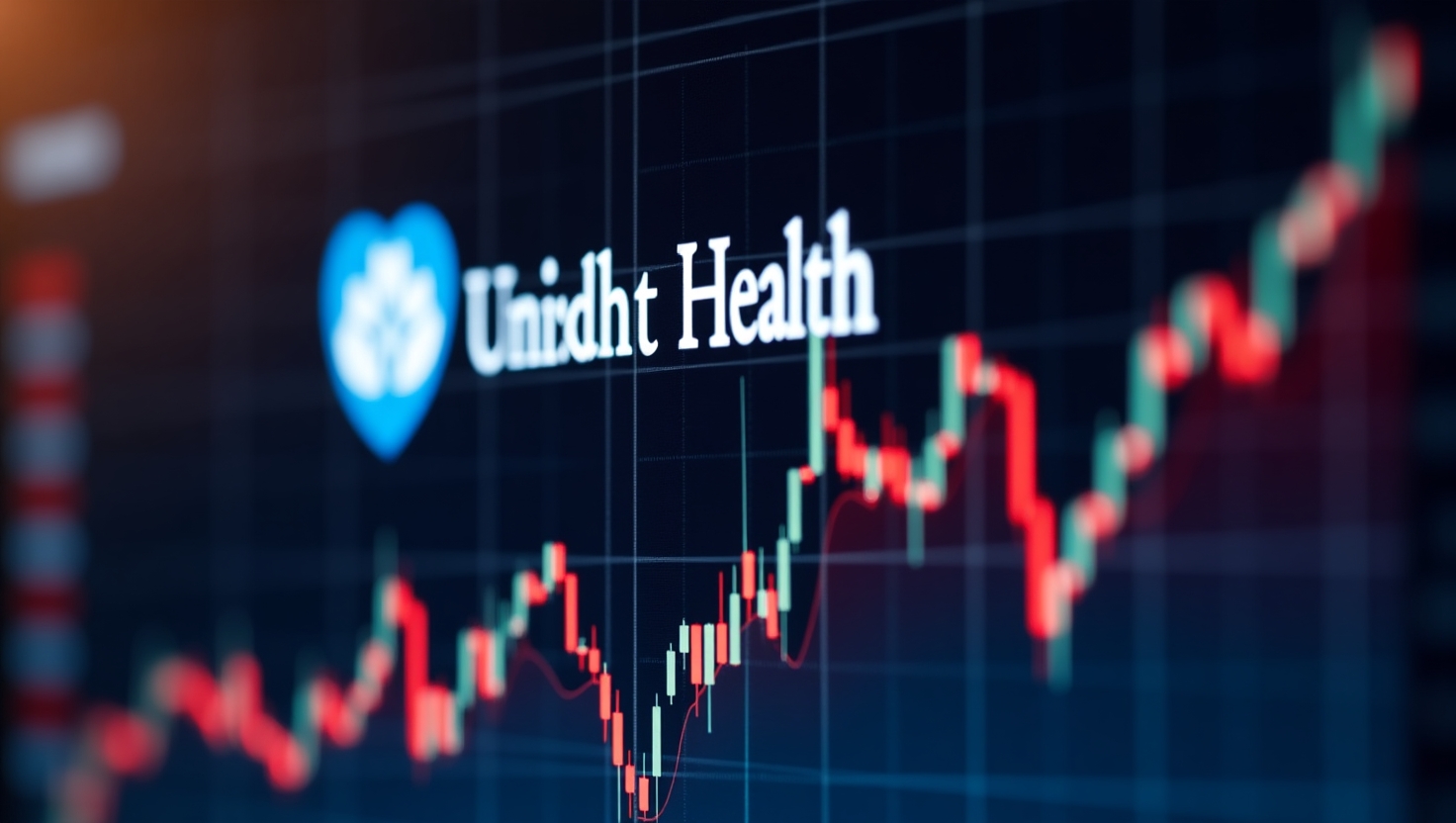 A financial chart showing United Health Group’s stock performance, with upward trends and key metrics highlighted.
